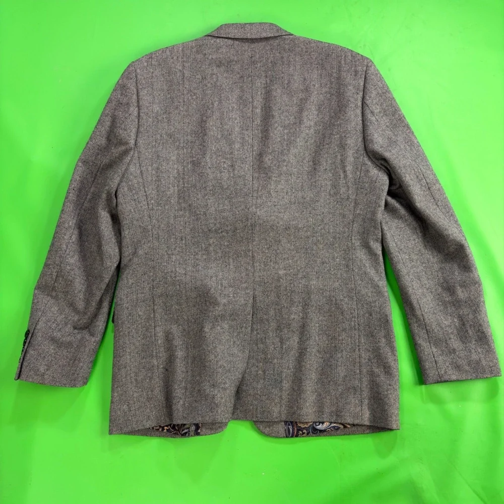Alan Flusser Paisley Herringbone Blazer Mens M Gray Wool Sport Coat Suit Jacket